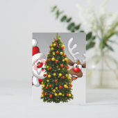 クリスマスツリーの後ろのサンタクロースとトナカイ.j ポストカード (スタンド正面)