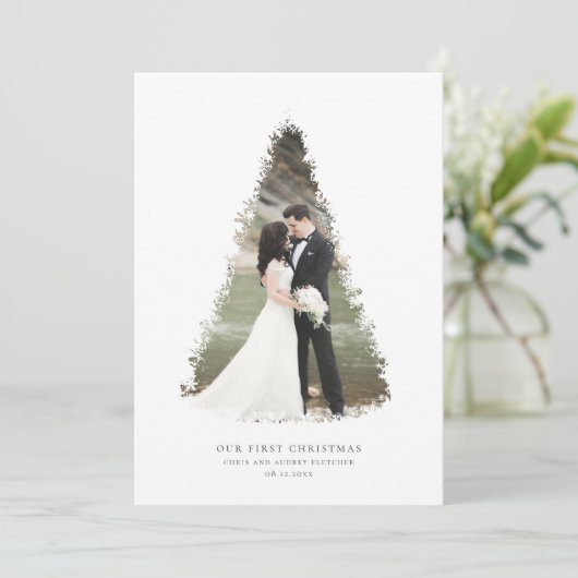 クリスマスツリーの新しいホリデーフォトカード シーズンカード (スタンド正面)