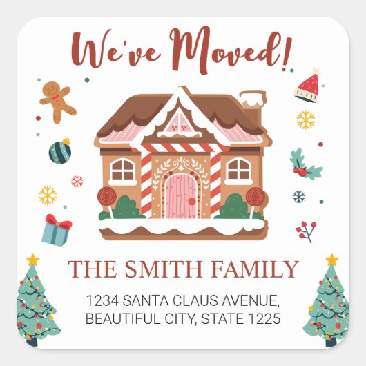 クリスマスツリーの新しい住所を移動 スクエアシール (正面)