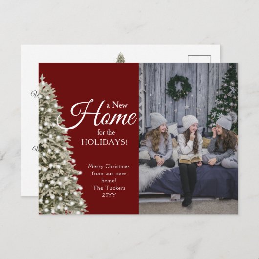 クリスマスツリーの新しい家のための休日の写真の移動 ポストカード (正面/裏面)