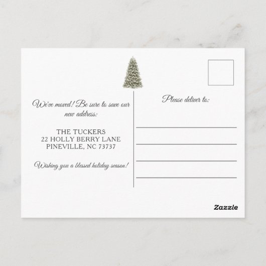 クリスマスツリーの新しい家のための休日の写真の移動 ポストカード (裏面)