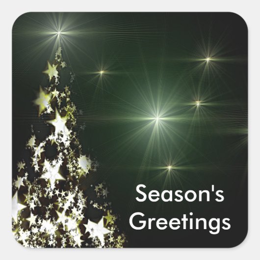 クリスマスツリーの星夜空のステッカー スクエアシール (正面)