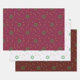 クリスマスツリーの星（白と赤） ラッピングペーパーシート