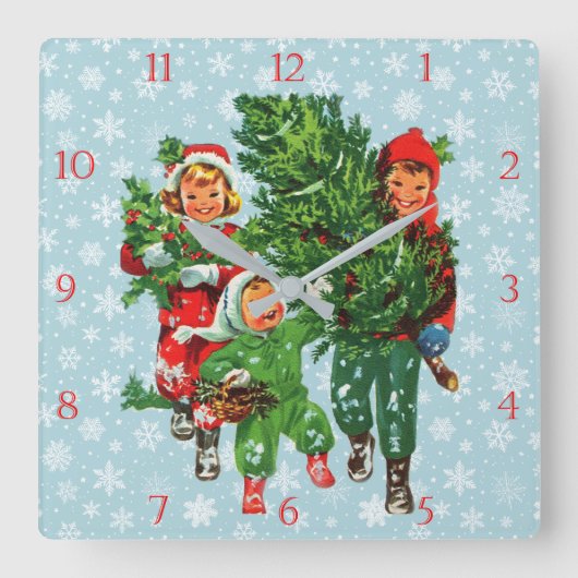 クリスマスツリーの時計を入手する スクエア壁時計 (正面)