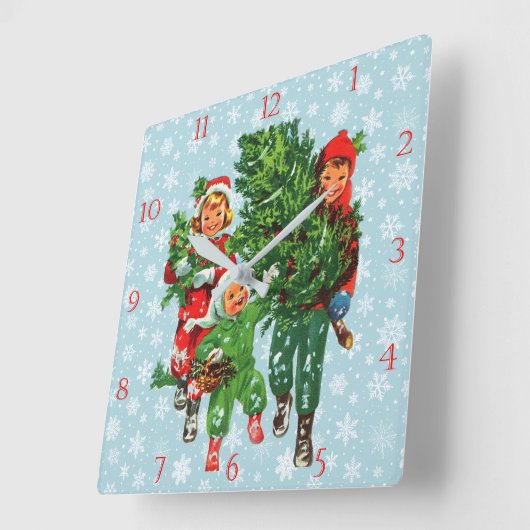 クリスマスツリーの時計を入手する スクエア壁時計 (傾斜)