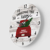 クリスマスツリーの時計IIが付いている赤いヴィンテージのトラック ラージ壁時計 (傾斜)