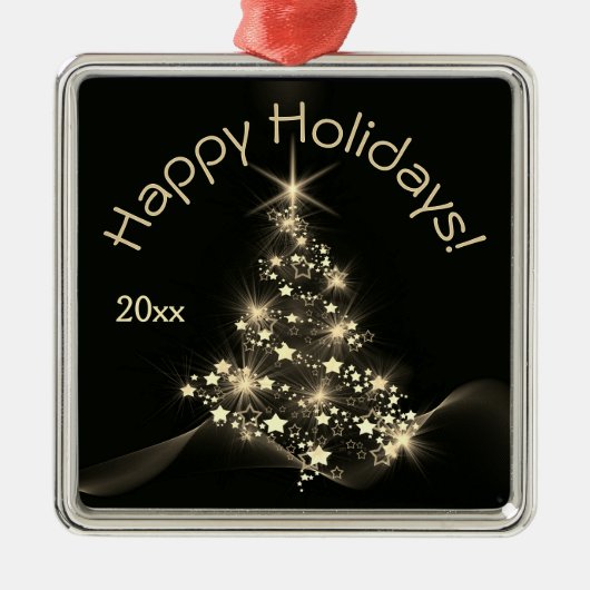 クリスマスツリーの暗い年の星の黄金の輝き メタルオーナメント (正面)