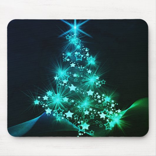 クリスマスツリーの暗闇に輝く星の緑 マウスパッド (正面)