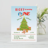 クリスマスツリーの最初の誕生日パーティーへの招待 招待状 (スタンド正面)
