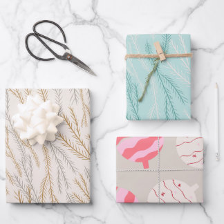 クリスマスツリーの枝とオーナメントパターン ラッピングペーパーシート