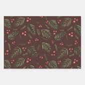 クリスマスツリーの枝とベリー – brown&green ラッピングペーパーシート (正面)