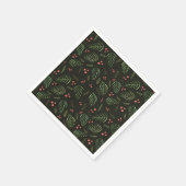 クリスマスツリーの枝と果実 – ダークグリーン スタンダードカクテルナプキン (角)
