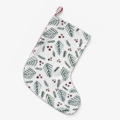 クリスマスツリーの枝と果実 – ティール（緑がかった色） スモールクリスマスストッキング (正面 (吊り時))