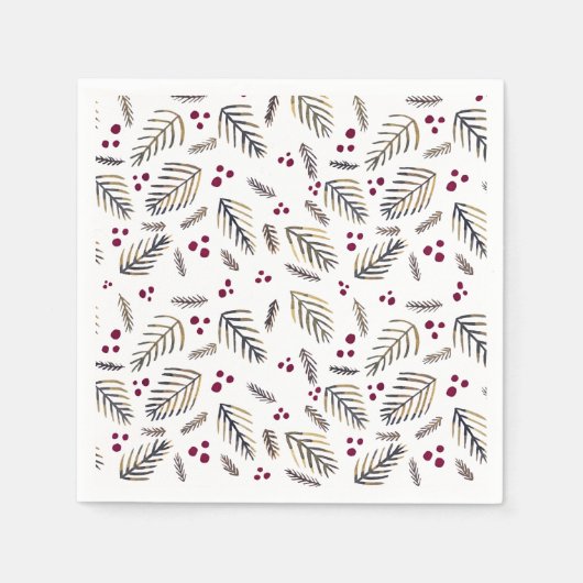 クリスマスツリーの枝と果実 – ブルゴーニュ スタンダードカクテルナプキン (正面)