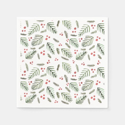 クリスマスツリーの枝と果実 – ヴィンテージ スタンダードカクテルナプキン (正面)