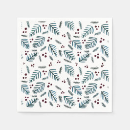 クリスマスツリーの枝と果実 – 暗いティール(緑がかった色) スタンダードカクテルナプキン