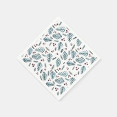 クリスマスツリーの枝と果実 – 暗いティール（緑がかった色） スタンダードカクテルナプキン (角)