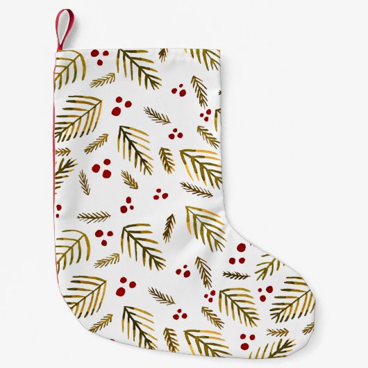クリスマスツリーの枝と果実 – 琥珀 スモールクリスマスストッキング (正面)