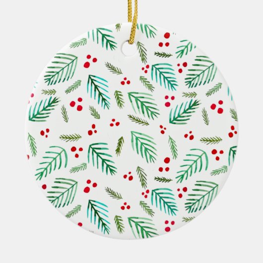 クリスマスツリーの枝と果実 – 緑と赤 セラミックオーナメント (正面)