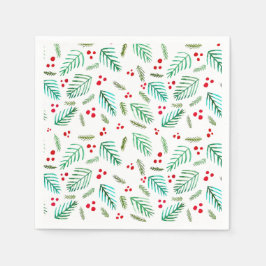 クリスマスツリーの枝と果実 – 赤と緑 スタンダードカクテルナプキン