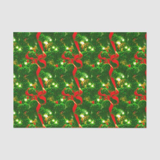 クリスマスツリーの枝と赤リボン 薄葉紙 (正面)