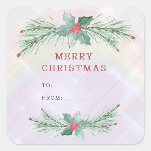 クリスマスツリーの枝に赤い果実が付いている。 スクエアシール (正面)