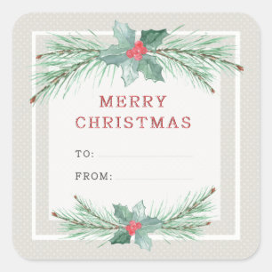 クリスマスツリーの枝に赤い果実が付いている。 スクエアシール