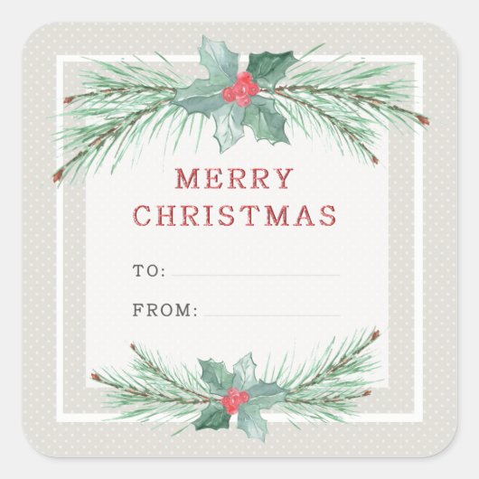 クリスマスツリーの枝に赤い果実が付いている。 スクエアシール (正面)