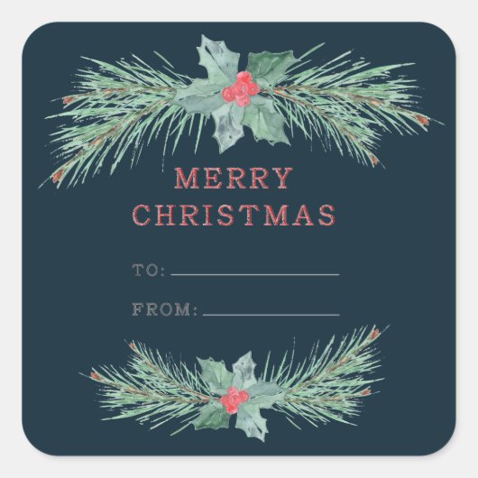 クリスマスツリーの枝に赤い果実が付いている。 スクエアシール (正面)