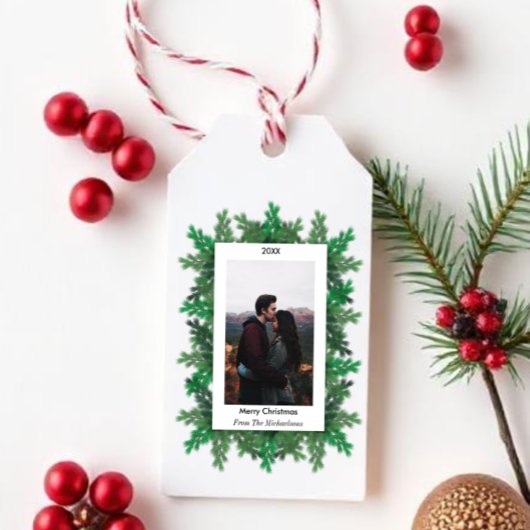 クリスマスツリーの枝の写真 ギフトタグ