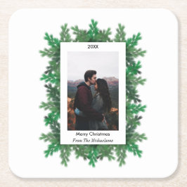 クリスマスツリーの枝の写真 スクエアペーパーコースター