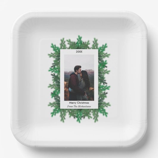 クリスマスツリーの枝の写真 ペーパープレート (正面)