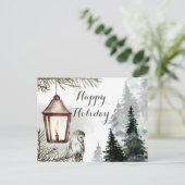 クリスマスツリーの枝、ロウソク付きのランタン シーズンポストカード (スタンド正面)