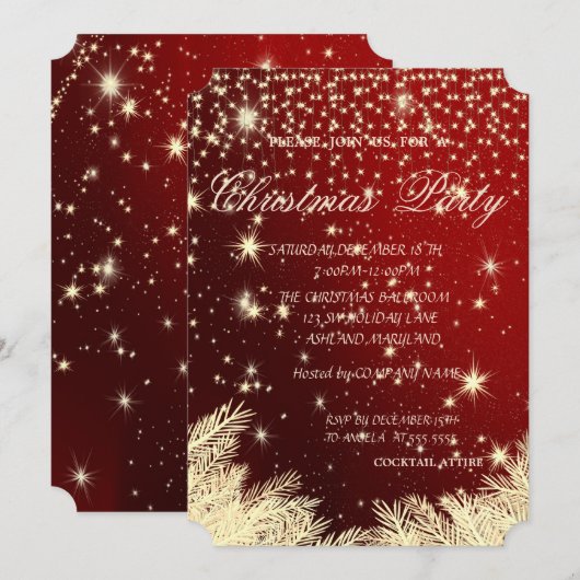 クリスマスツリーの枝、企業のクリスマスパーティー、 招待状 (正面/裏面)