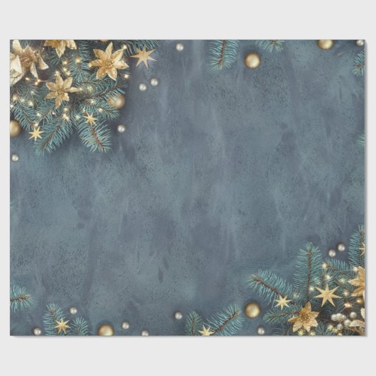 クリスマスツリーの枝、花、星 ラッピングペーパー (フラット)