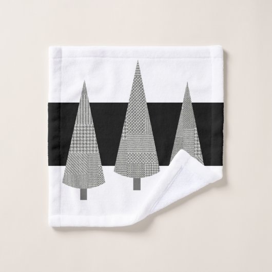 クリスマスツリーの格子模様の白いストライプ灰色 バスタオルセット (ウォッシュタオル)