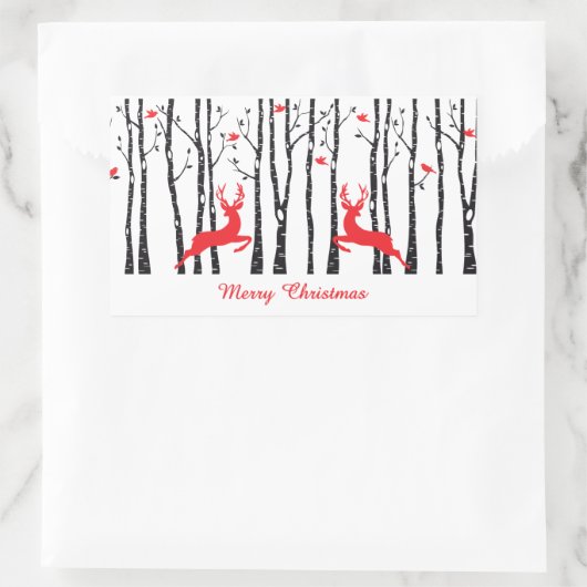 クリスマスツリーの森で樺の木を飾る 長方形シール (バッグ)