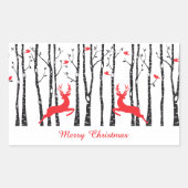 クリスマスツリーの森で樺の木を飾る 長方形シール (正面)
