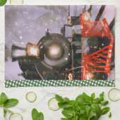 クリスマスツリーの森林列車 キッチンタオル (折り畳み)