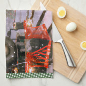 クリスマスツリーの森林列車 キッチンタオル (四つ折り)