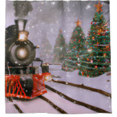 クリスマスツリーの森林列車 シャワーカーテン (正面)