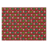 クリスマスツリーの森、雪片と赤い青いドット テーブルクロス (正面(横))