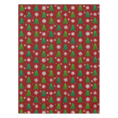 クリスマスツリーの森、雪片と赤い青いドット テーブルクロス (正面)