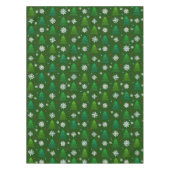 クリスマスツリーの森、雪片と赤い青いドット テーブルクロス (正面)