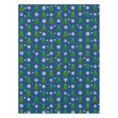 クリスマスツリーの森、雪片と赤い青いドット テーブルクロス (正面)