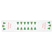 クリスマスツリーの森、雪片、赤い青い点 ショートテーブルランナー (横)