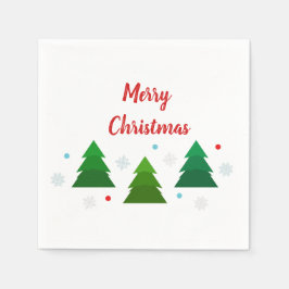 クリスマスツリーの森、雪片、赤い青い点 スタンダードカクテルナプキン