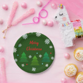クリスマスツリーの森、雪片、赤い青い点 ペーパープレート (パーティー)