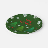 クリスマスツリーの森、雪片、赤い青い点 ペーパープレート (アングル)