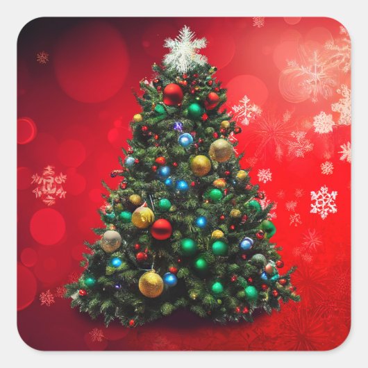 クリスマスツリーの正方形のステッカー スクエアシール (正面)